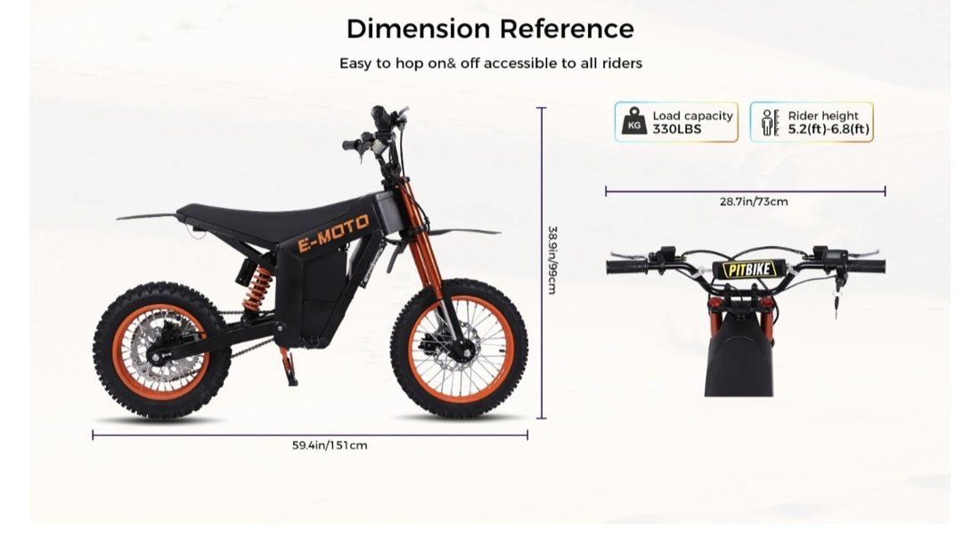 Pitbike 14/12 ficha de dimensiones